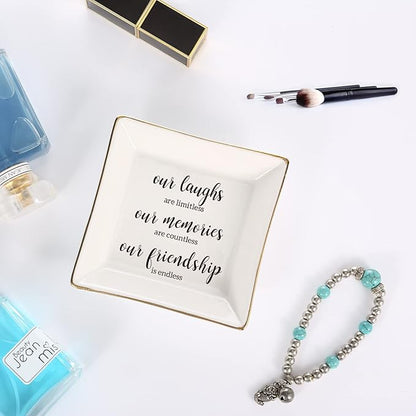 Endless Friendship Gifts Ceramic Ring Dish Jewelry Tray,Birthday Gifts For Best Friend-Our Laughs Are Limitless,Our Memories Are Countless,Our Friendship Is Endless