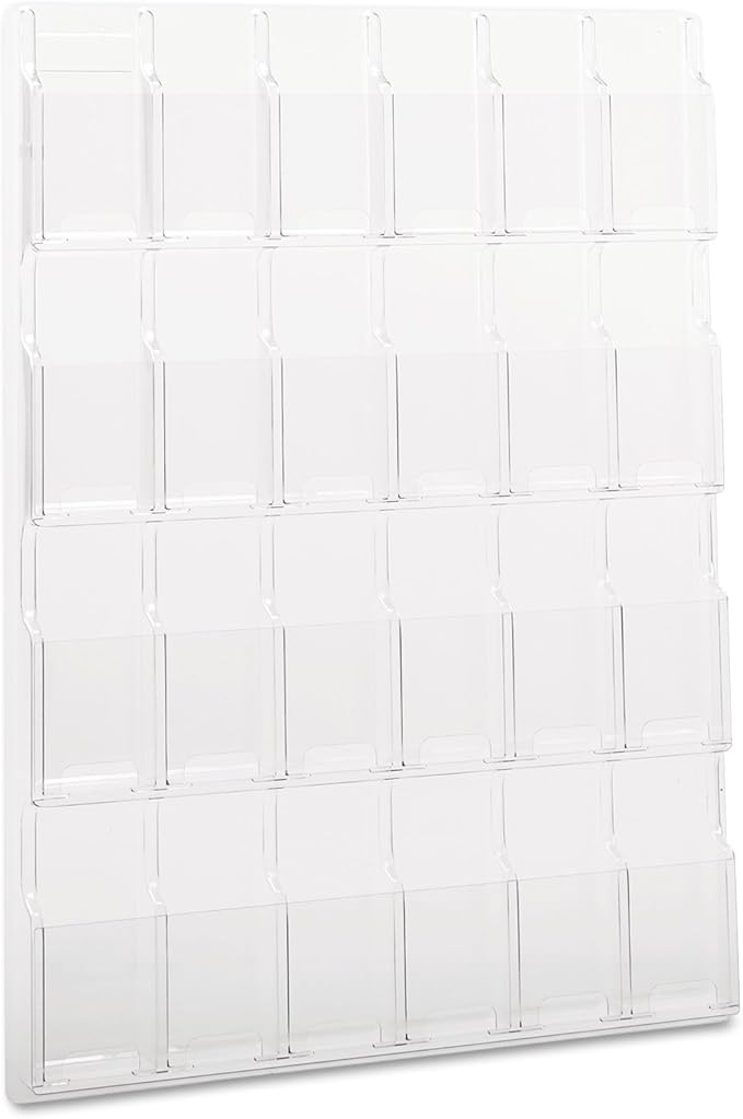 Safco Reveal Literature Rack, 24 Compartments Magazine Holder, Wall-Mounted Brochure Organizer, Acrylic, Clear