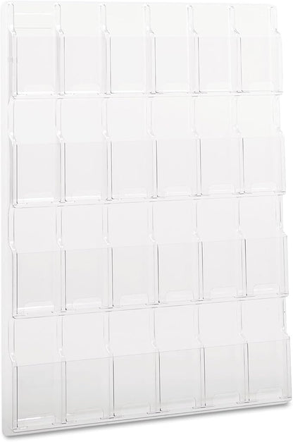 Safco Reveal Literature Rack, 24 Compartments Magazine Holder, Wall-Mounted Brochure Organizer, Acrylic, Clear