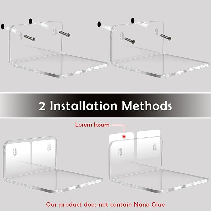Acrylic Small Shelf,Mini Floating Wall Shelf,Wall Mounted Storage Shelf,for Pop Figures,Plant,Picture Photo Modern Wall for Office Bedroom Living Room,Clear (8 Pack)