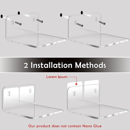 Acrylic Small Shelf,Mini Floating Wall Shelf,Wall Mounted Storage Shelf,for Pop Figures,Plant,Picture Photo Modern Wall for Office Bedroom Living Room,Clear (8 Pack)