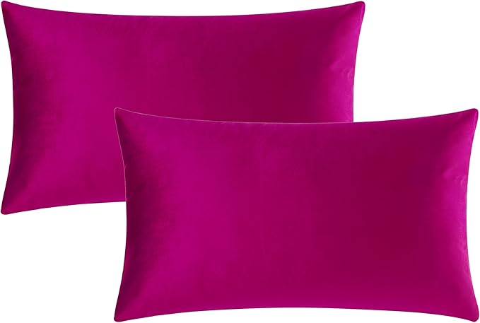 GIGIZAZA 12x20 Hot Pink Pillow Covers Velvet Lumbar Pillow Decorative Throw Pillows Couch Sofa Covers Bedroom Set of 2