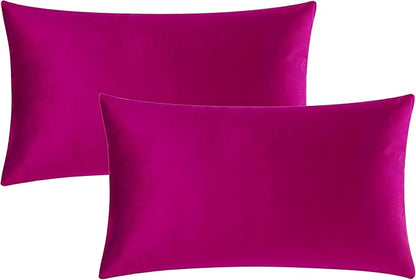 GIGIZAZA 12x20 Hot Pink Pillow Covers Velvet Lumbar Pillow Decorative Throw Pillows Couch Sofa Covers Bedroom Set of 2