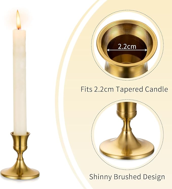 Romadedi Gold Candlestick Candle Holders for Taper, 12 PCS Gold Brass Color Candle Stick Candle Holder for Table Centerpiece, Wedding Reception, Festive Christmas Mantel Decoration or Home Decor