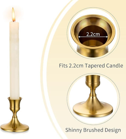 Romadedi Gold Candlestick Candle Holders for Taper, 12 PCS Gold Brass Color Candle Stick Candle Holder for Table Centerpiece, Wedding Reception, Festive Christmas Mantel Decoration or Home Decor