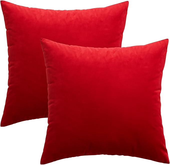 MIULEE Pack of 2 Christmas Bright Red Velvet Throw Pillow Covers 18x18 Inch Soft Solid Decorative Square Cushion Cases for Couch Sofa Bedroom