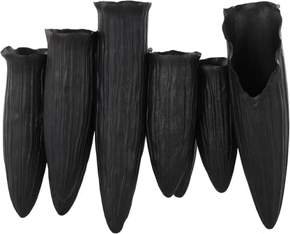 Deco 79 Ceramic Abstract Decorative Vase Floral Inspired 10 Openings Centerpiece Vase with Linear Grooves, Flower Vase for Home Decoration 13" x 5" x 11", Black