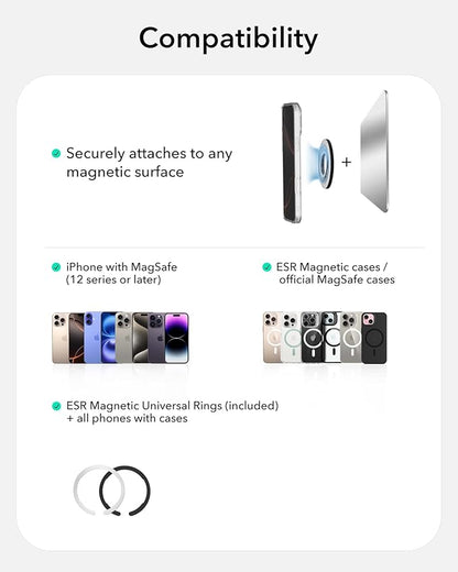 ESR for MagSafe Phone Grip, Dual-Side Magnetic Phone Grip,360° Adjustable Thin Magnetic Ring Holder Stand,for iPhone 17 16 15 14 13 12, Samsung,All Phones, MagSafe Accessories (2 Metal Rings Included)