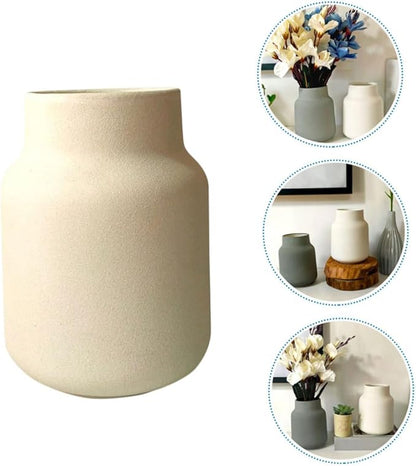 Wide Mouth Frosted Ceramic Flower Vase Delicate Home Decor Flower Holder for Living and Office Creative Household Plant Container White Matte Finish Artistic Centerpiece