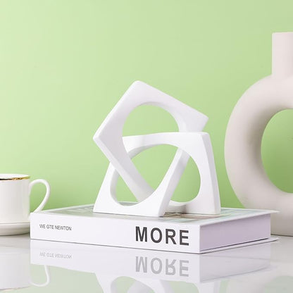 XMGZQ White Knot Statue for Coffee Table Centerpiece Decor,Modern Abstract Art Geometric Sculpture and Figurines, Home Decor Accent,Cube Knick Knacks for Shelves,Bookshelf,Entryway,Floating