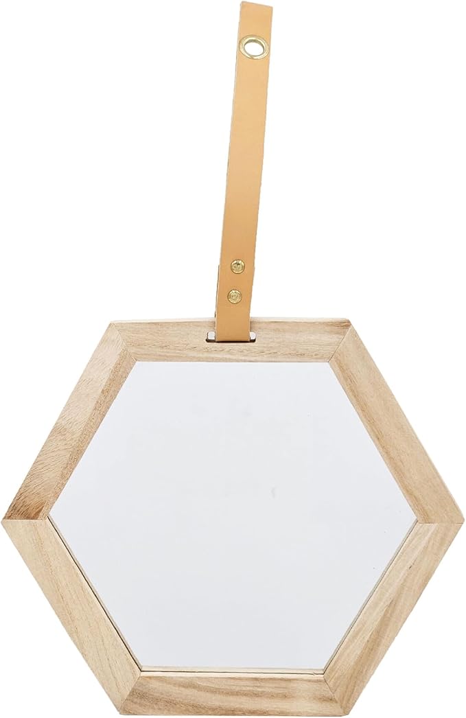 11 x 10 Inches Harlan Hexagon Mirror with Beige Wood Frame, Wall Geometric Mirrors Decor, Hanging Wall Glass Mirror for Home/Bedroom/Living Room/Hallway/Entryway
