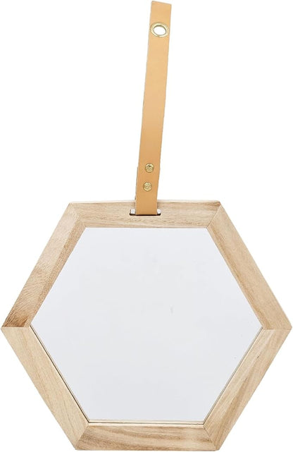 11 x 10 Inches Harlan Hexagon Mirror with Beige Wood Frame, Wall Geometric Mirrors Decor, Hanging Wall Glass Mirror for Home/Bedroom/Living Room/Hallway/Entryway