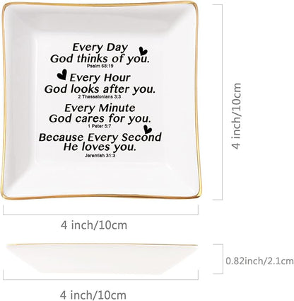 Christian Gifts for Women Faith Jewelry Dish with Bible Verse Prayers, Religious Gifts Scripture Gifts Spiritual Gifts for Women Men Friends Birthday - Every Second God He Loves You