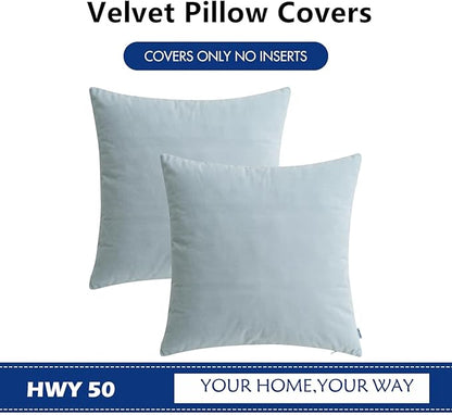 HWY 50 Baby Blue Velvet Throw Pillow Covers 20x20 Inch, Pack of 2 Soft Cozy Solid Decorative Luxury Cushion Cases for Couch Sofa Bed Living Room Bedroom