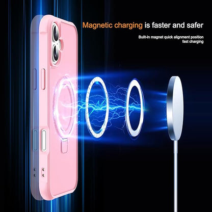Compatible with iPhone 16 Plus Case with Invisible Magnetic O-Ring Stand Military-Grade Translucent Case for iPhone 16 Plus 6.7" [Compatible with Mag-Safe][Great Grip Feeling], Pink