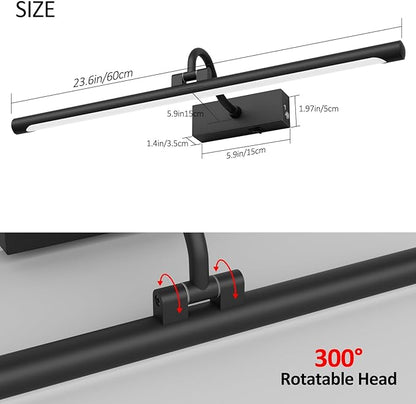 Aipsun 23.6" Black Picture Lights for Wall Rechargeable,12000mAh Battery Operated Art Light for Paintings,3CCT Dimmable, Rotatable Gallery Light for Pictures Display