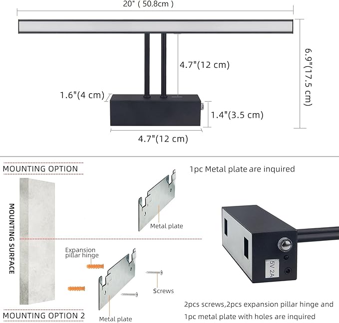 FUNCHDAY Picture Light,Battery Art Lights for Wall,Wireless Remote Painting Light with Timer and Dimmable,20”Metal Display Lighting for Artwork,Portrait,Gallery-BK