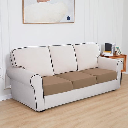 Easy-Going 100% Waterproof Chair Sofa Seat Cushion Slipcovers Couch Cushion Cover Stretch Furniture Protector for Kids, Pets (3-Piece Sofa Cushion, Camel)