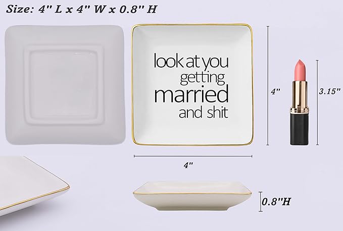 NZY Look at You Getting Married-Engagement or Wedding Presents for Bride-Bride to Be-Newly Engaged Present-Bridal Shower Gifts-Hen Night Bachelorette Party Gifts-Jewelry Tray Trinket Holder Ring Dish