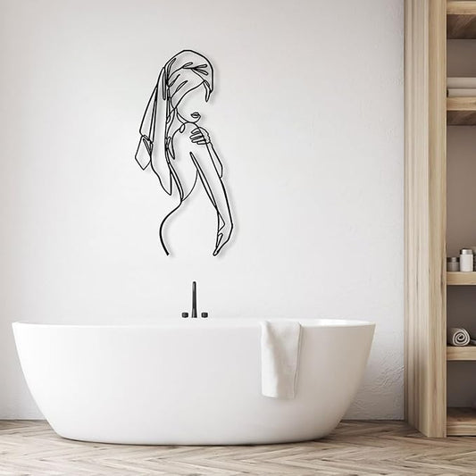 Aportif Metal Minimalist Wall Art Women, Female Body Decor, Women Bathroom Decor, Modern Home Decorations, Abstract Iron, Metal Line Artwork, Funny Bathroom Wall Art (White, 48x23 in / 121x57 cm)