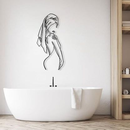 Aportif Metal Minimalist Wall Art Women, Female Body Decor, Women Bathroom Decor, Modern Home Decorations, Abstract Iron, Metal Line Artwork, Funny Bathroom Wall Art (Black, 35x17 in / 90x43 cm)
