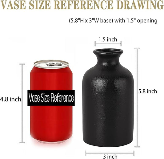 Ceramic Black Small Vase, Dry Flower Vases Minimalism Style for Modern Table Shelf Fit Fireplace Bedroom Kitchen Living Room Home Decor (Black, Medium)