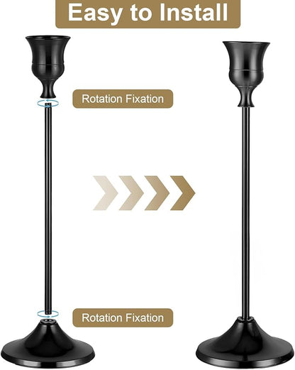 12 Pack Black Candlestick Holders, Vintage Taper Candle Holders Set in 3 Sizes for Dining Table, Fireplace, Party Decor