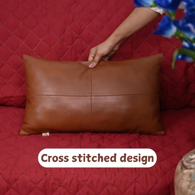 100% Lambskin Leather Pillow Cover - Sofa Cushion Case - Decorative Throw Covers for Living Room & Bedroom, 20X28 Inch - Camel Antique Plain Pack of 1