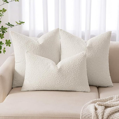 MIULEE Textured Boucle Throw Pillow Cover White Accent Solid Eruo Sham Christmas Pillow Case Decorative Soft Pack of 1 Couch Cushion Chair Sofa Bedroom Livingroom Home Decor,24x24 Inch