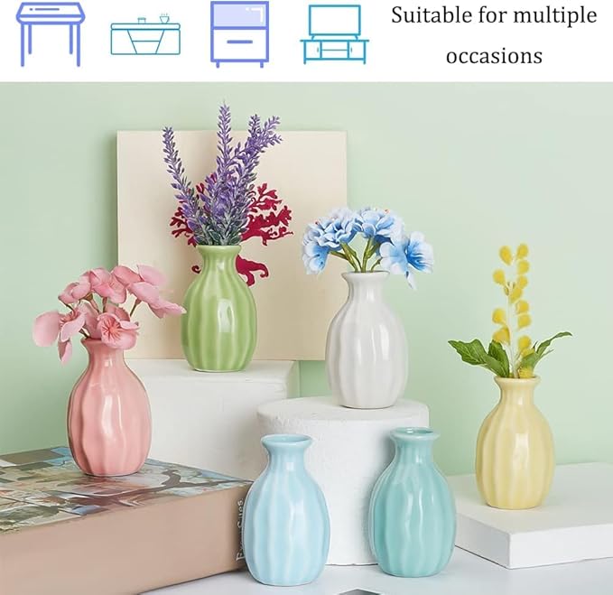NBEADS 6 Pcs Mini Ceramic Flower Vase, Rustic Decor Vase Modern Farmhouse Multicolored Plain Small Vases for Flowers Small Plants Floral Dining Room Shelf