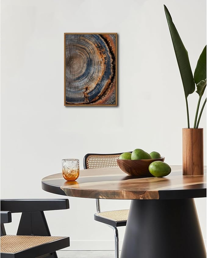 IBHJSART Framed Tree Ring Canvas Wall Art Vintage Colorful Wood Stump Painting Prints Modern Minimalist Pictures Neutral Nature Rustic Farmhouse Decor Living Room Bedroom Bathroom Office