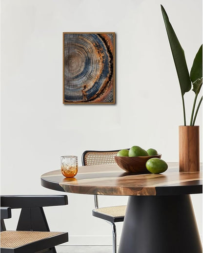 IBHJSART Framed Tree Ring Canvas Wall Art Vintage Colorful Wood Stump Painting Prints Modern Minimalist Pictures Neutral Nature Rustic Farmhouse Decor Living Room Bedroom Bathroom Office