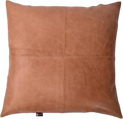 D DOLLY LAMB Lambskin Leather Pillow Cover - Sofa Cushion Case - Decorative Throw Covers for Living Room & Bedroom, 18x18 Inches - Antique Brown Plain