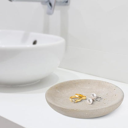 Turkish Natural Travertine Jewelry Dish, 5.5" Marble Tray, Trinket Dish for Ring Earring, Gift for Woman (Beige Travertine)