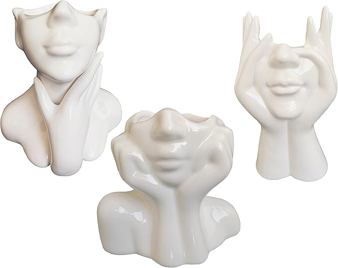 Face Vase Unique Ceramic Vase for Room,Office,Home Decor,White,Set