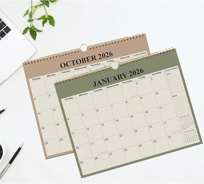 Calendar 2026-12 Months Wall Calendar from January 2026 to December 2026, 2026 Wall Hanging Calendar Planner with Thick Paper, 12" x 14.5", Cyan