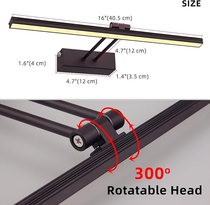 FUNCHDAY Picture Light,Battery Art Lights for Wall,Wireless Remote Painting Light with Timer and Dimmable,16”Metal Display Lighting for Artwork,Portrait,Gallery-Bronze