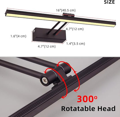 FUNCHDAY Picture Light,Battery Art Lights for Wall,Wireless Remote Painting Light with Timer and Dimmable,16”Metal Display Lighting for Artwork,Portrait,Gallery-Bronze