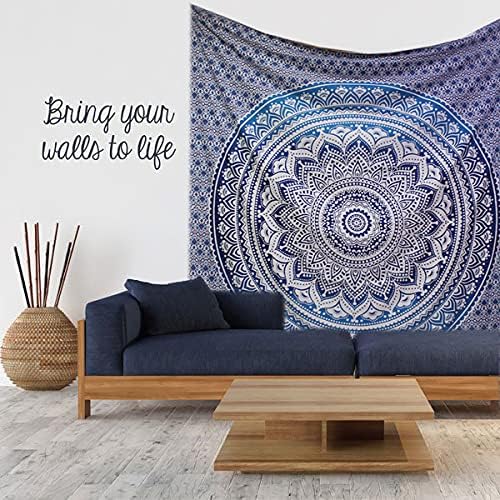 raajsee Indian Cotton Aqua Blue Tapestry Mandala Wall Hangings- Tapestry For Bedroom - Indie Wall Tapestry Hippie Room Decor - Boho Small Tapestrys Aesthetic 30x40 Inch