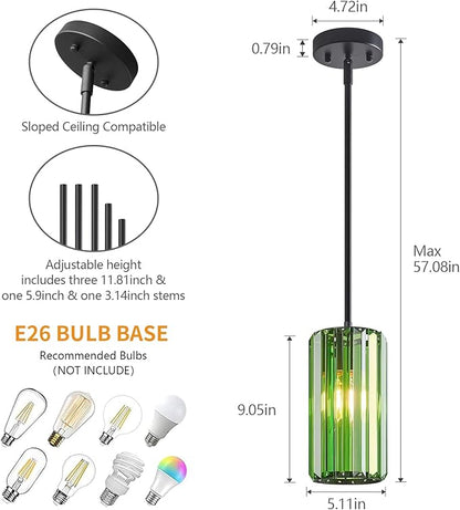 Modern Crystal Pendant Light Mini Dark Green Chandeliers Adjustable Pendant Lights Fixture for Kitchen Island Dinning Room Corridor Bedroom(Dark Green 1-Pack)