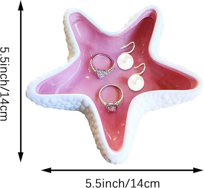 Ceramic Starfish Jewelry Dish Tray Pink Shell Jewelry Holder Ring Holder Trinket Dish Ocean Coastal Decor Jewelry Plate Decorative Tray Key Bowl for Jewelry Christmas Home Room Beach Decor