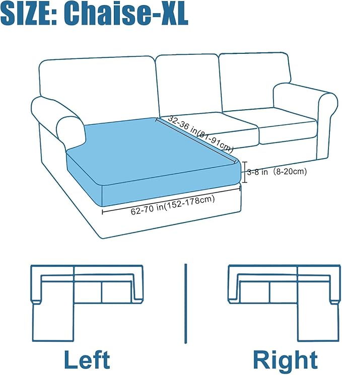 Smiry Waterproof Couch Cushion Covers, Stretch Jacquard Sectional Couch Covers, L Shape Chaise Lounge Sofa Slipcover, Washable Elastic Furniture Protector for Pets, Kid (XL-Chaise Cover, Dark Grey)