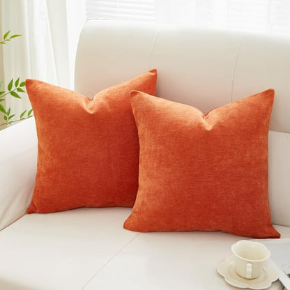 Sunday Praise Set of 2 Soft Chenille Cozy Throw Pillow Covers 20x20 Inch Solid Decorative Cushion Cases Farmhouse Accent Square Pillow Case for Couch Sofa Chair Bed Living Room Home Decor,Burnt Orange