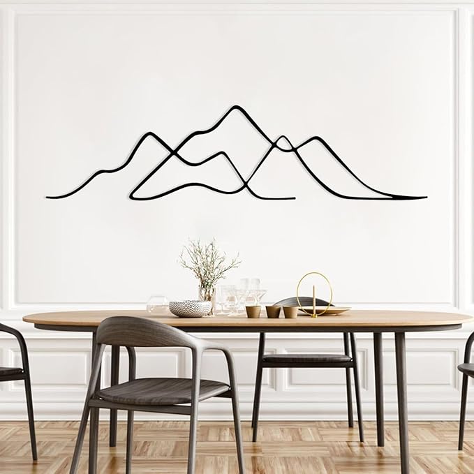 YDONVTI Metal Minimalist Mountain Wall Art, Metal Mountain Wall Decor, Minimalist Decor, Abstract Line Wall Art, Nature Home Decoration for Living Room (Silver, 35"x9"/90x22cm)