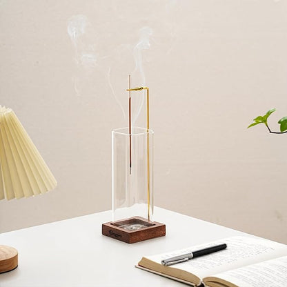 Ceremony Incense Holder,2Pack Wood Incense Holder for Sticks with Glass Ash Catcher,Incense Burner for Meditation Yoga Spa Room Decor