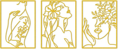 KOYILTD 3 Pcs Minimalist Gold Wall Decor Female Body Minimalist Line Wall Art Modern Aesthetic Home Decoration Abstract Wall Art for Home Living Room Bedroom Bathroom (Charming, Gold, Large)