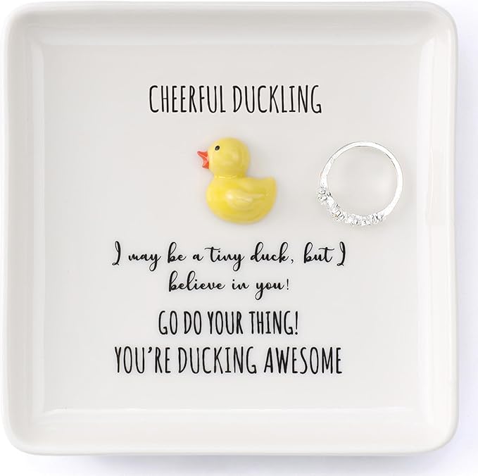 HOME SMILE Duck Ring Dish Tray-Birthday Gifts for Women Friends Mothers Day Graduation Teacher Appreciation Retirement Christmas,Cheer Up Support-You're Ducking Awesome,Stocking stuffers under 10