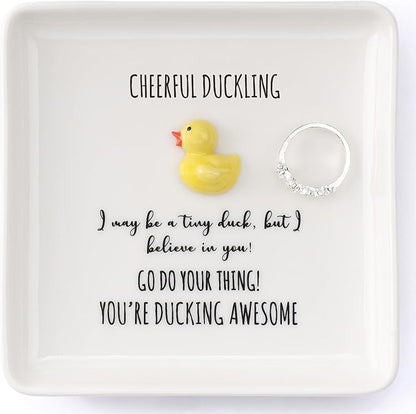 HOME SMILE Duck Ring Dish Tray-Birthday Gifts for Women Friends Mothers Day Graduation Teacher Appreciation Retirement Christmas,Cheer Up Support-You're Ducking Awesome,Stocking stuffers under 10