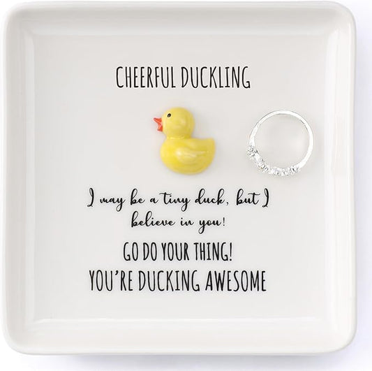 HOME SMILE Duck Ring Dish Tray-Birthday Gifts for Women Friends Mothers Day Graduation Teacher Appreciation Retirement Christmas,Cheer Up Support-You're Ducking Awesome,Stocking stuffers under 10