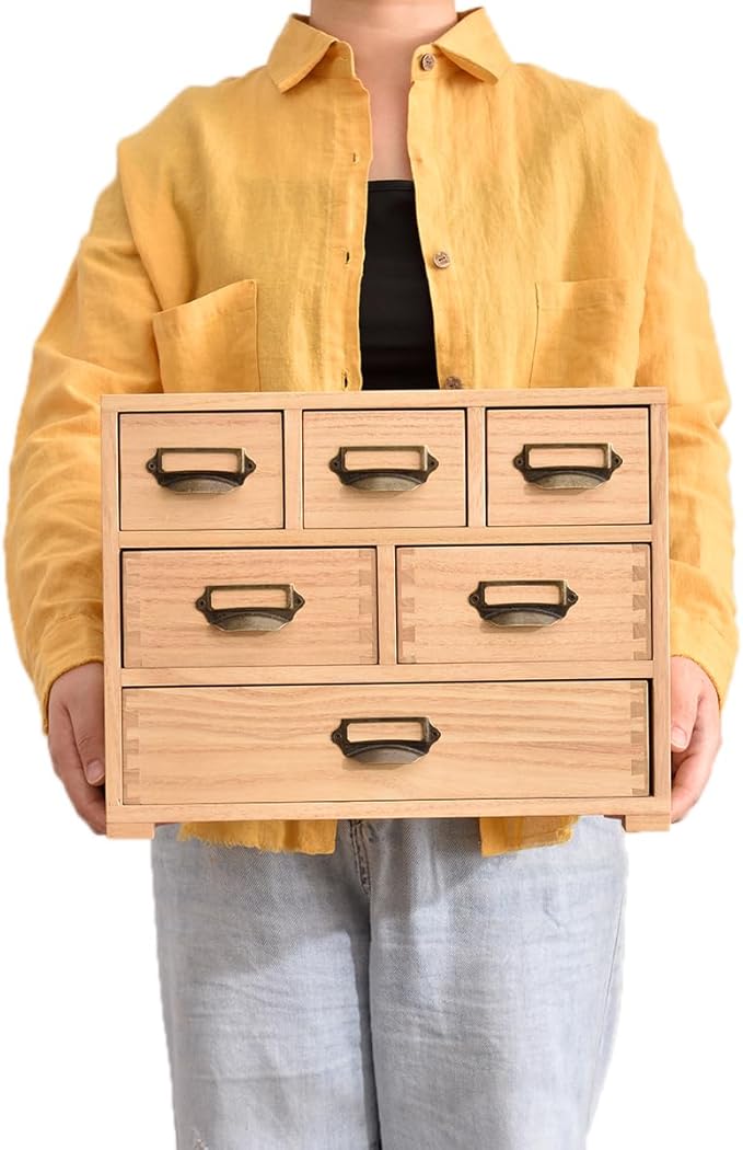KIRIGEN Desk Drawer Cabinet Storage Organizer 6 Drawers Mini Chest with Lable Holder Handles for Home Office Desktop Organizer and Storage Natural(3D6CG-NA)